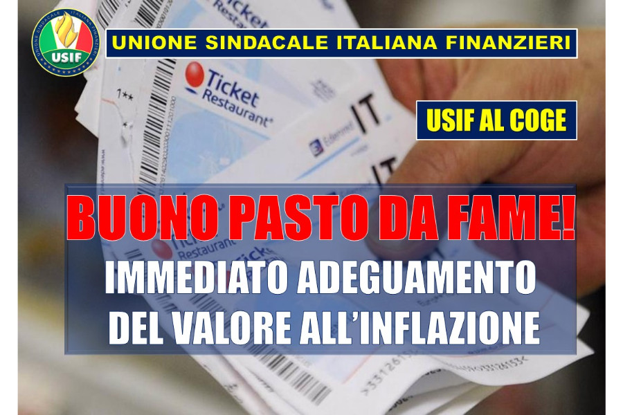 LAVORO, USIF: BUONI PASTO DA FAME. FERMI A 7 EURO DAL 2009