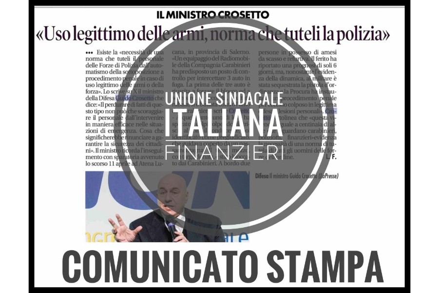 SICUREZZA, USIF: BENE MINISTRO CROSETTO SU USO ARMI FORZE DI POLIZIA