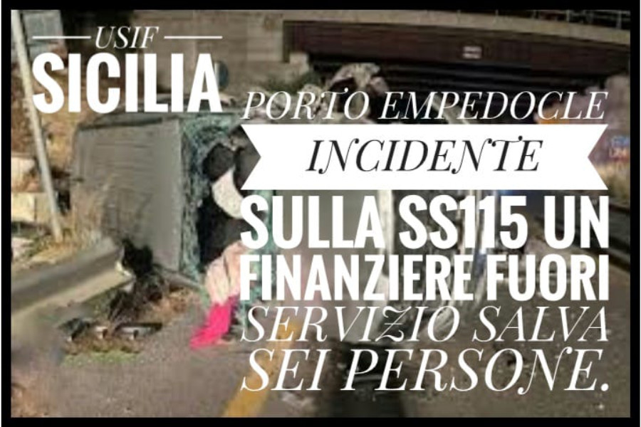 PORTO EMPEDOCLE, INCIDENTE SULLA SS115: UN FINANZIERE FUORI SERVIZIO SALVA SEI PERSONE