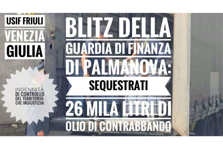 Blitz della Guardia di Finanza di Palmanova: sequestrati 26 mila litri di olio di contrabbando