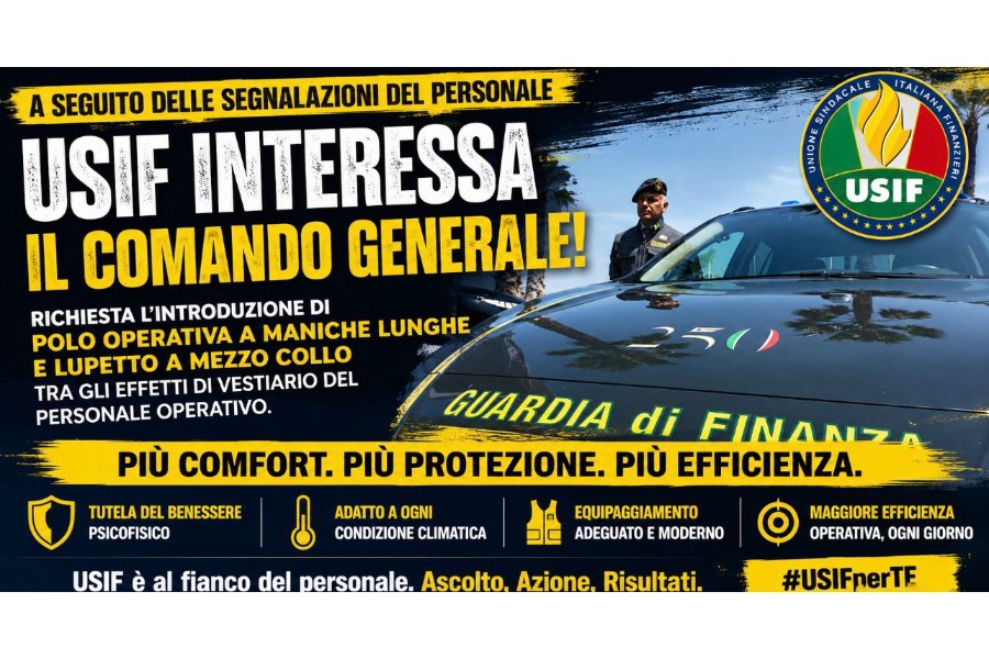 USIF INTERESSA IL COMANDO GENERALE: CHIESTA L’INTRODUZIONE DI POLO OPERATIVA A MANICHE LUNGHE E LUPETTO INVERNALE