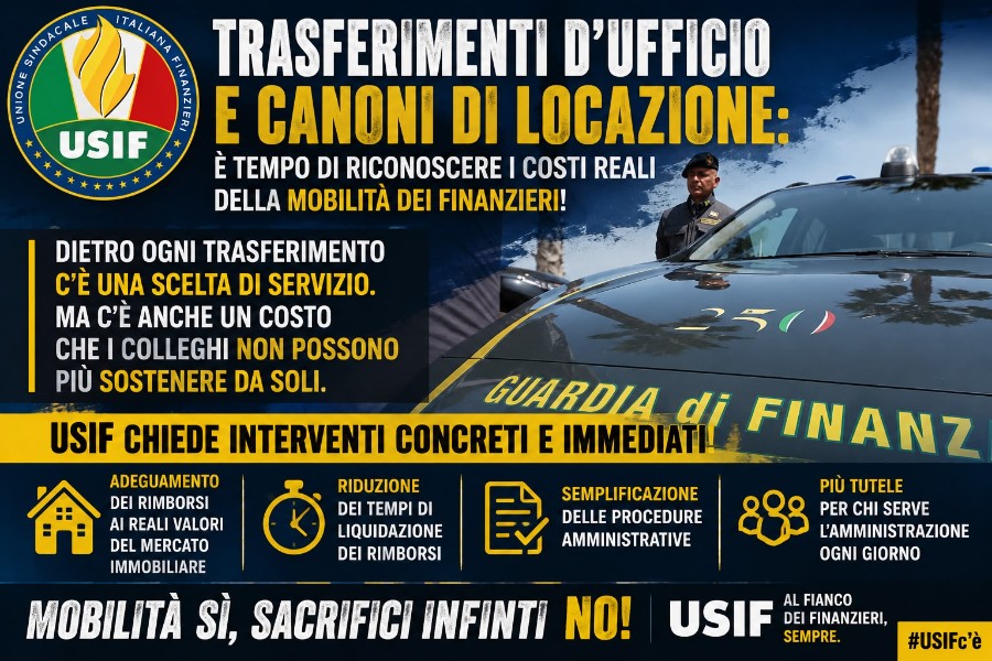 TRASFERIMENTI D’UFFICIO E CANONI DI LOCAZIONE: USIF APRE IL CONFRONTO SULLA TUTELA ECONOMICA DEL PERSONALE
