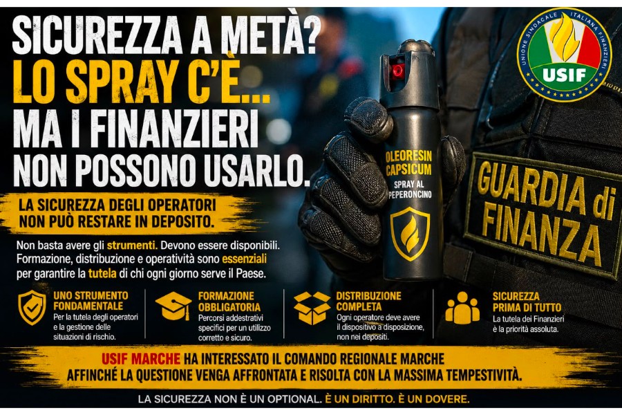 SICUREZZA A METÀ? LO SPRAY C’È… MA I FINANZIERI NON POSSONO USARLO.