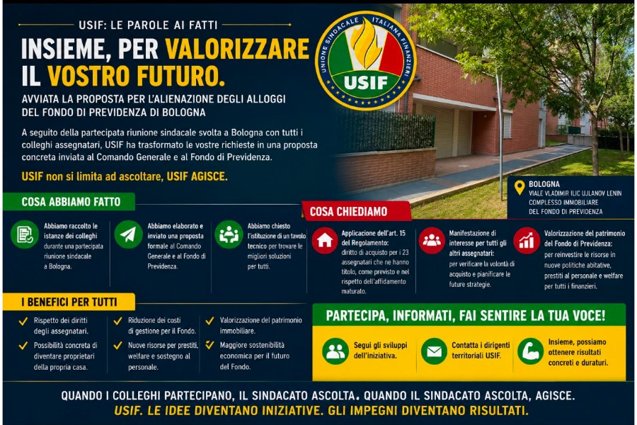 AL FIANCO DEI COLLEGHI. USIF PORTA AL TAVOLO DEL COMANDO GENERALE LA QUESTIONE DEGLI ALLOGGI DEL FONDO DI PREVIDENZA DI BOLOGNA