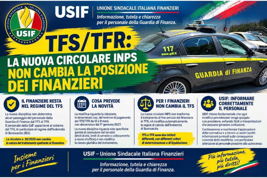 TFS/TFR: LA NUOVA CIRCOLARE INPS NON CAMBIA LA POSIZIONE DEI FINANZIERI