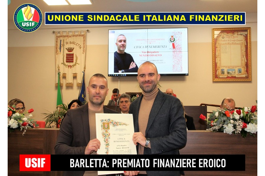BARLETTA,USIF: SALVA BAGNANTI IN DIFFICOLTA'. PREMIATO FINANZIERE EROICO