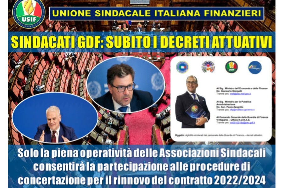 USIF: SINDACATI GdF SCRIVONO AI MINISTRI GIORGETTI E ZANGRILLO PER RIVENDICARE LA PIENA OPERATIVITA' 