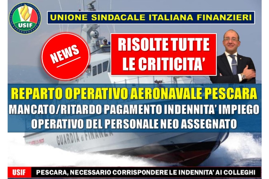 ROAN PESCARA: USIF, RISOLTE TUTTE LE CRITICITA’ RAPPRESENTATE 
