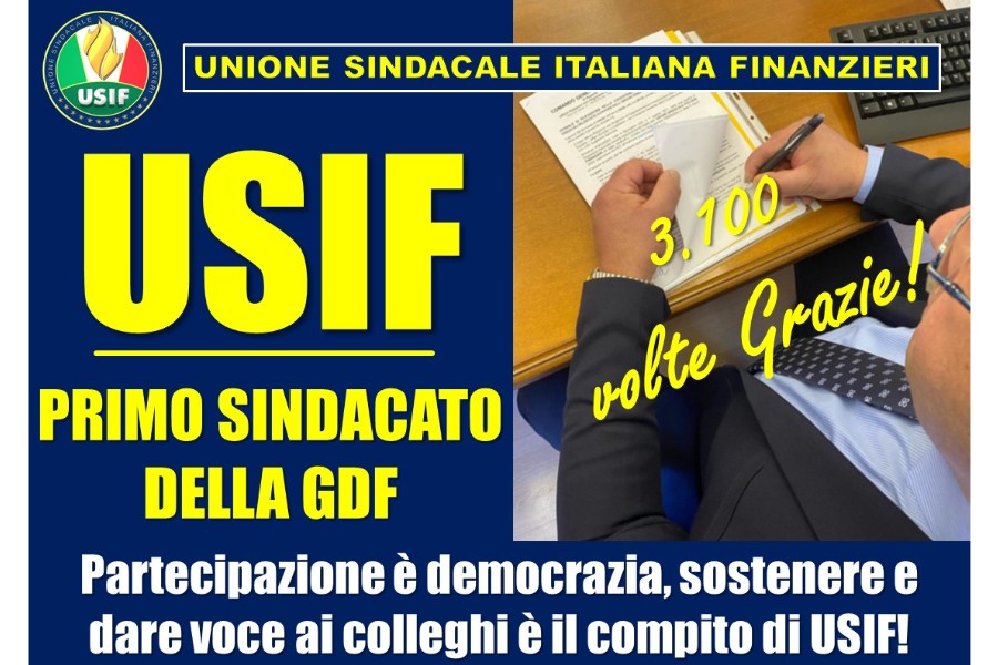 SICUREZZA, USIF: FIRMATA RAPPRESENTATIVITÀ, PRIMO SINDACATO GDF