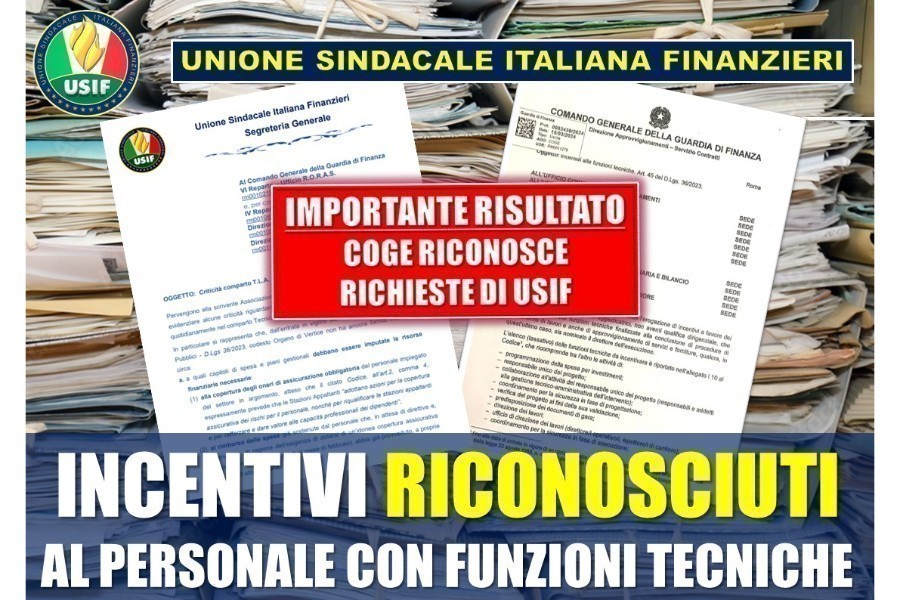 IMPORTANTE RISULTATO DI USIF: COGE RICONOSCE GLI INCENTIVI AL PERSONALE CON FUNZIONI TECNICHE