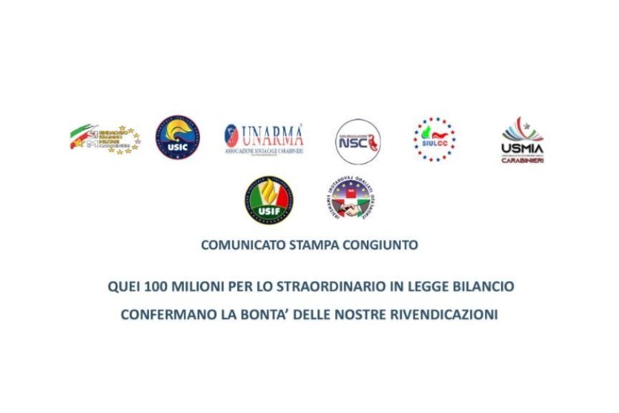 LEGGE BILANCIO, SINDACATI MILITARI: 100 MLN STRAORDINARIO CONFERMANO BONTA' NOSTRE RIVENDICAZIONI