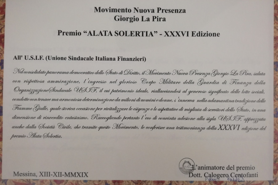 XXXVI edizione del Premio “Alata Solertia”